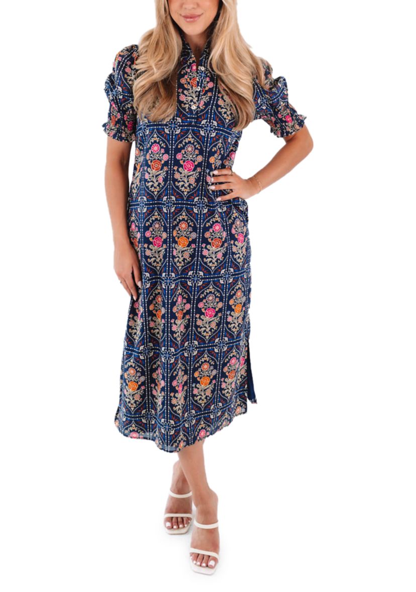 Womens Torian Ruffle Neck Midi Dress