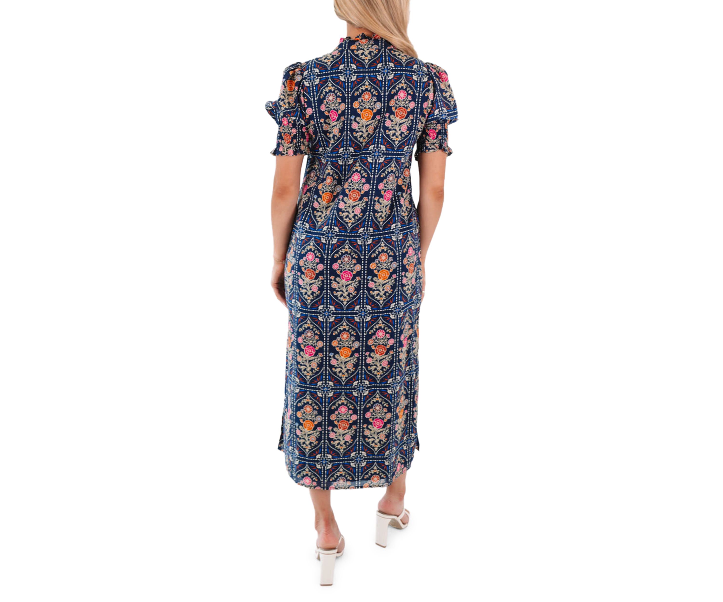 Womens Torian Ruffle Neck Midi Dress