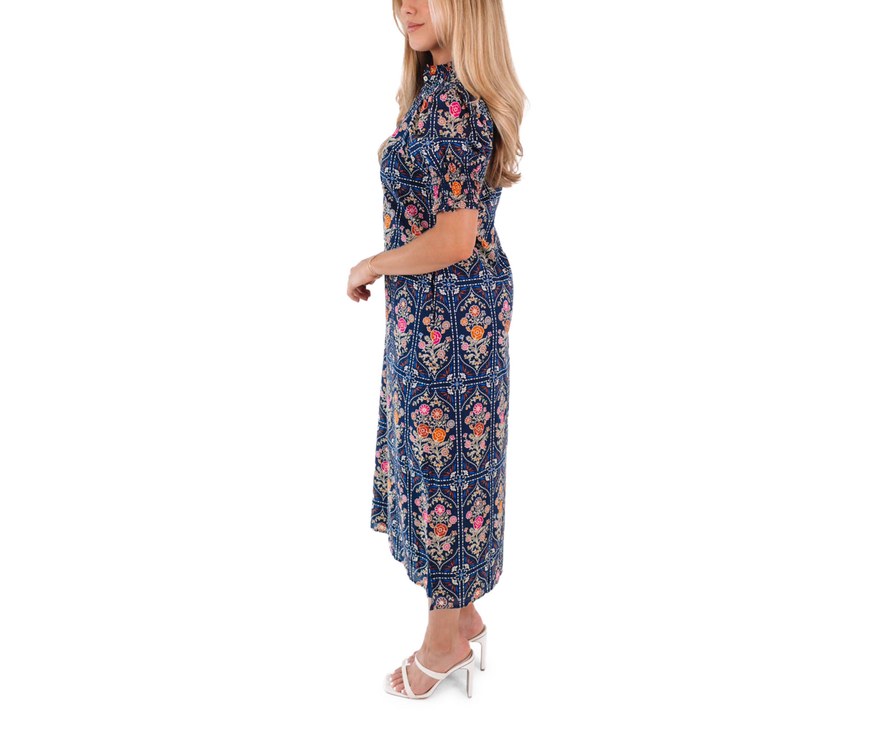 Womens Torian Ruffle Neck Midi Dress