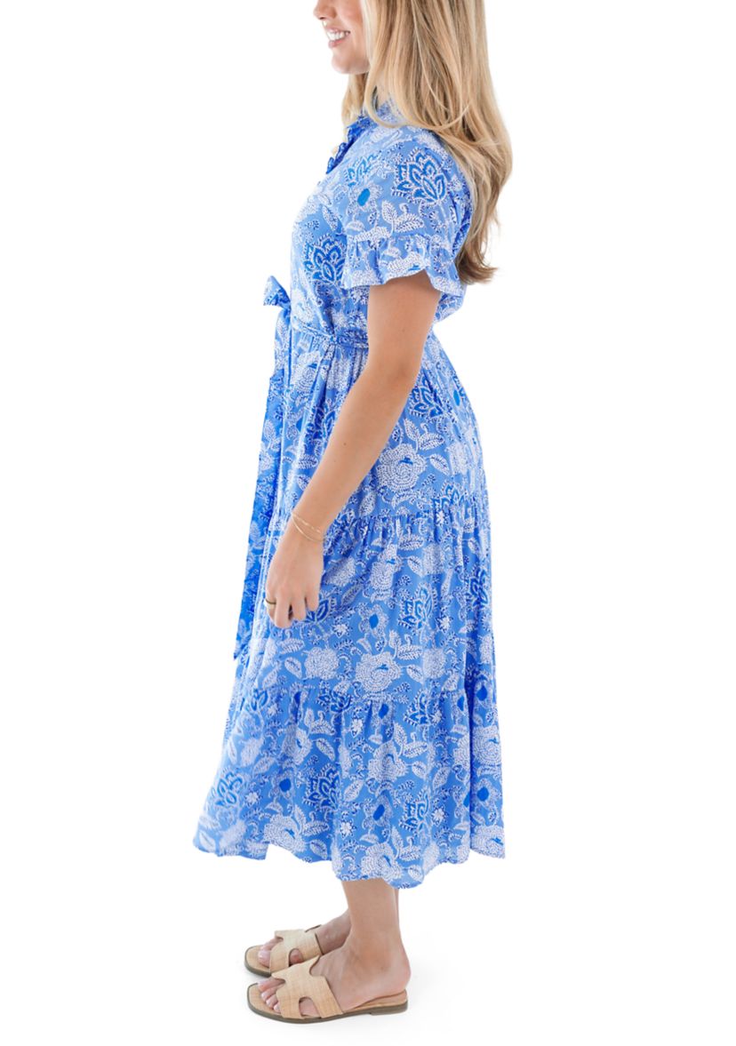 j marie blue dress J.Marie Women's Carson Button Up Midi Size:4 (2X) Removable tie belt style_DRESS Women Boho Color Block