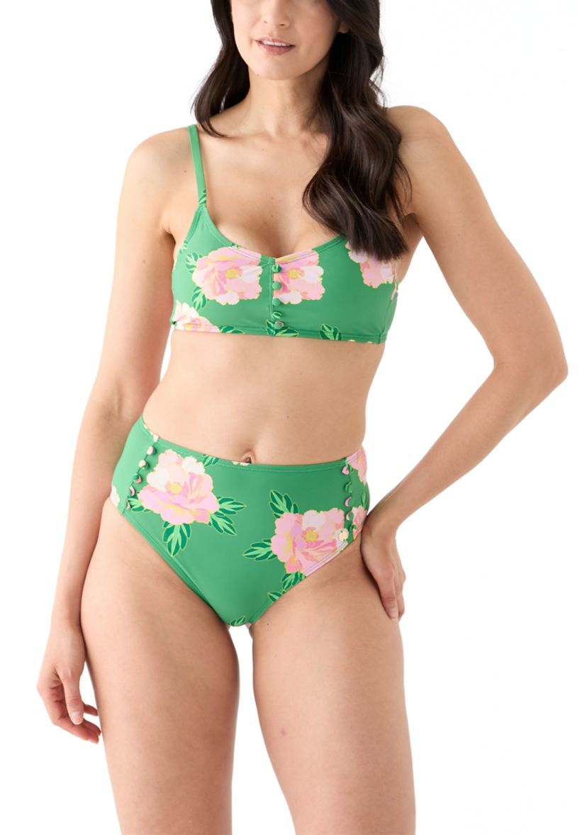 Floral Button Front Swim Top 