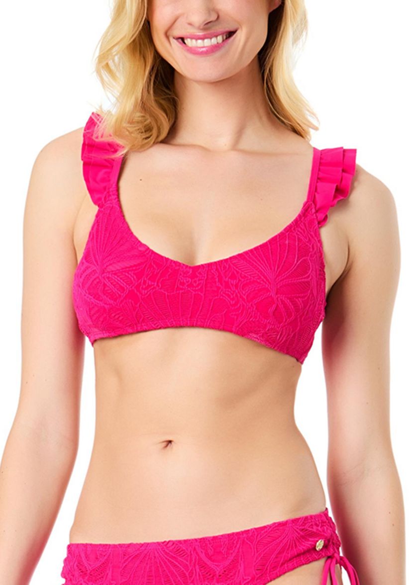Textured Ruffle X Back Tankini Swim Top