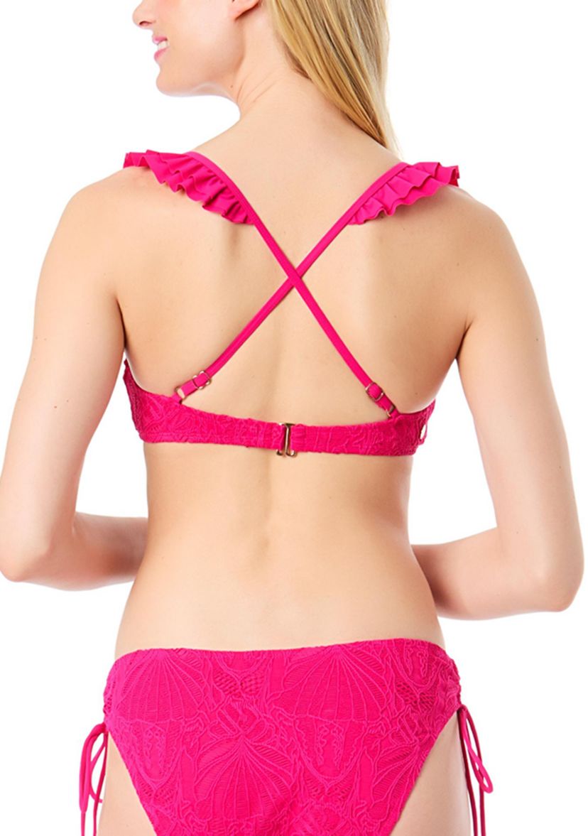 Textured Ruffle X Back Tankini Swim Top