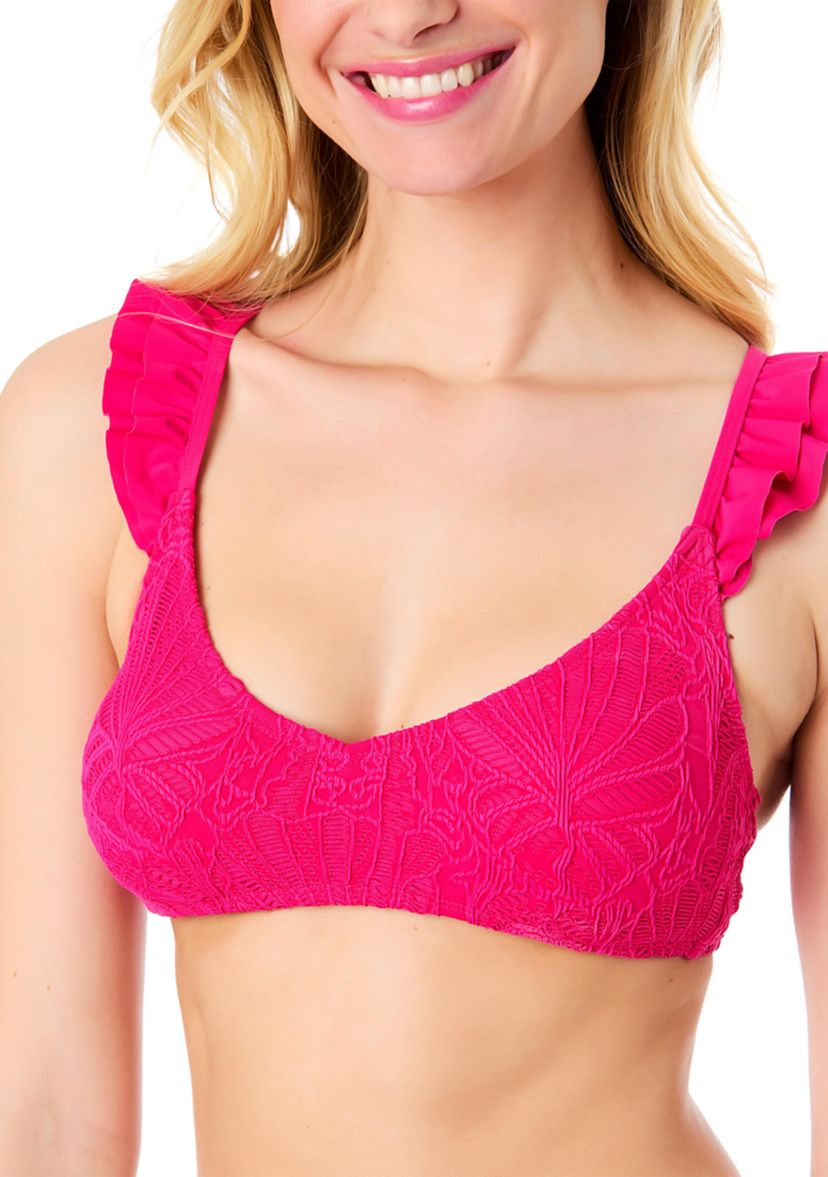 Textured Ruffle X Back Tankini Swim Top