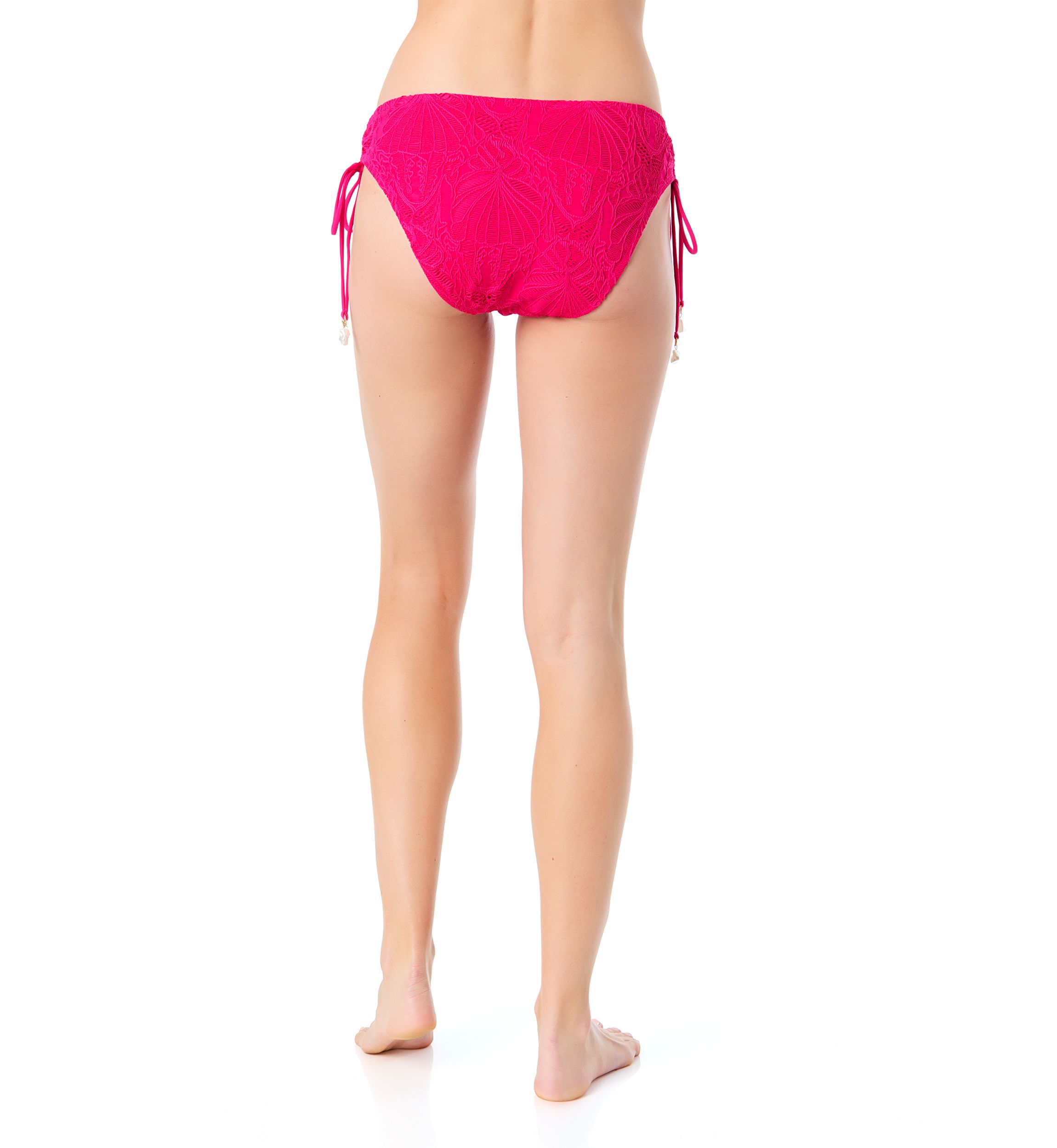 Solid Textured Tie Side Mid Rise Swim Bottoms