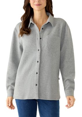 LANDS' END Women's Jacquard Big Shirt, Gray, XL