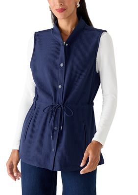 LANDS' END Women's Ottoman Long Vest, Blue, XL