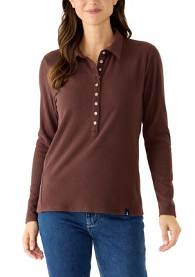 LANDS' END Women's Long Sleeve Collared Rib Henley Shirt, XL