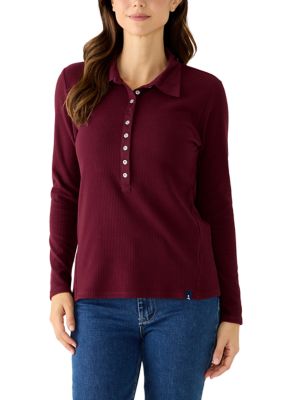 LANDS' END Women's Long Sleeve Collared Rib Henley Shirt, XL