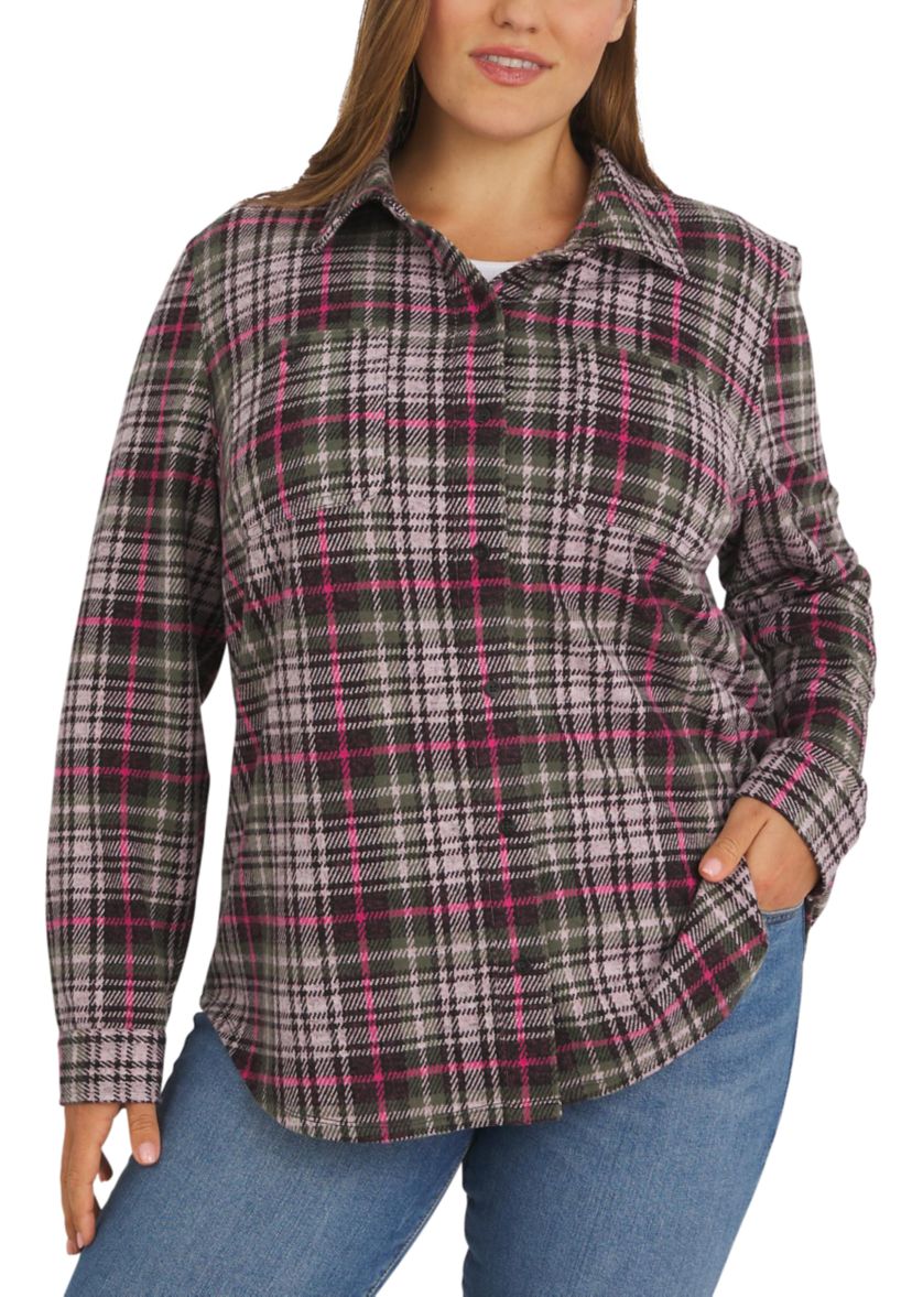 Plus Size Cozy Knit Stretch Button Down Shirt 