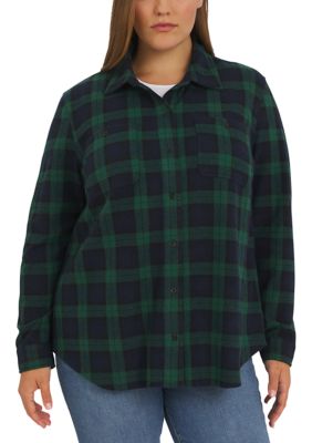 LANDS' END Women's Plus Size Cozy Knit Stretch Button Down Shirt, Green, 2X