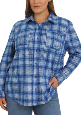 LANDS' END Women's Plus Size Cozy Knit Stretch Button Down Shirt