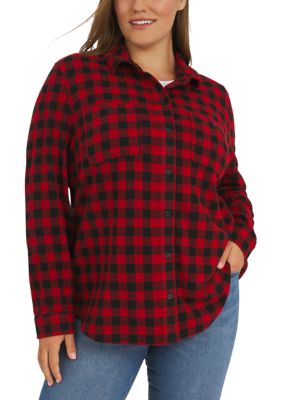 LANDS' END Women's Plus Size Cozy Knit Stretch Button Down Shirt, Red, 3X