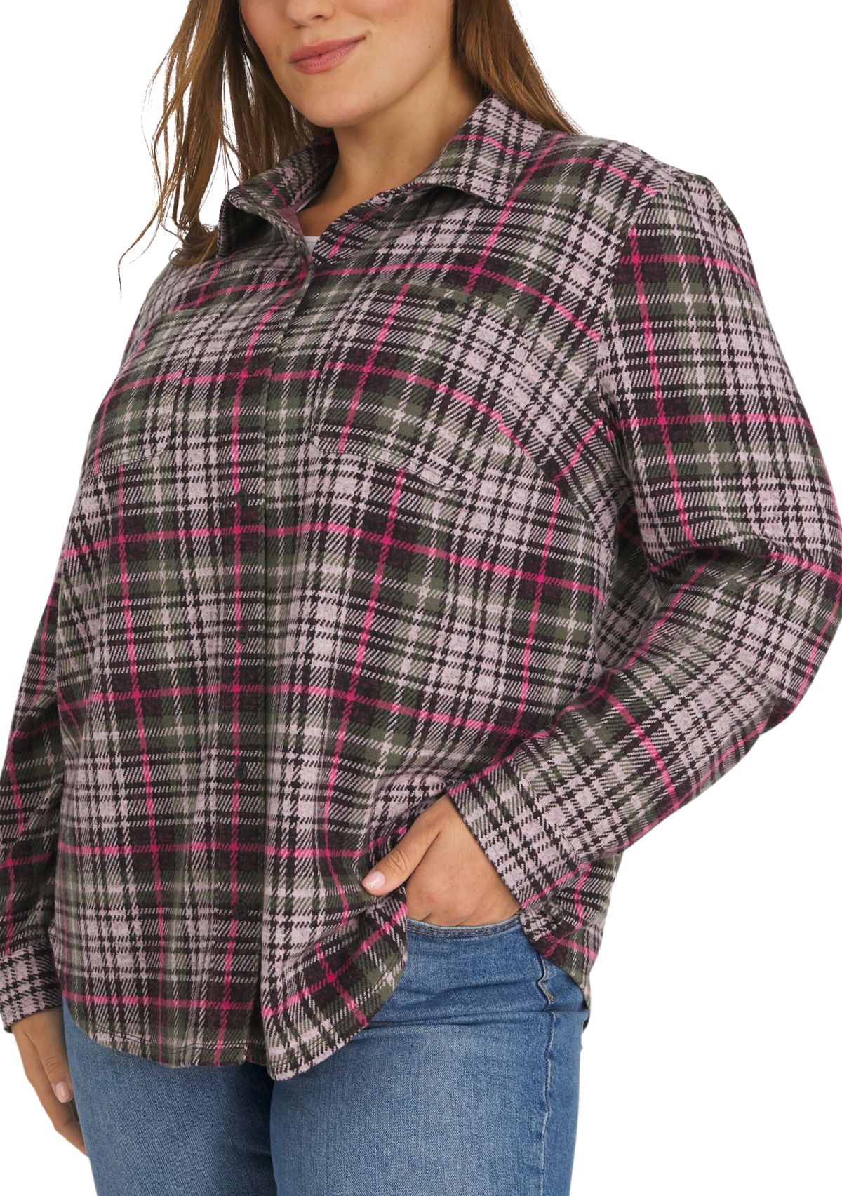 Plus Size Cozy Knit Stretch Button Down Shirt 