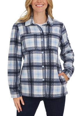 LANDS' END Women's Plaid Fleece Shirt Jacket, Small