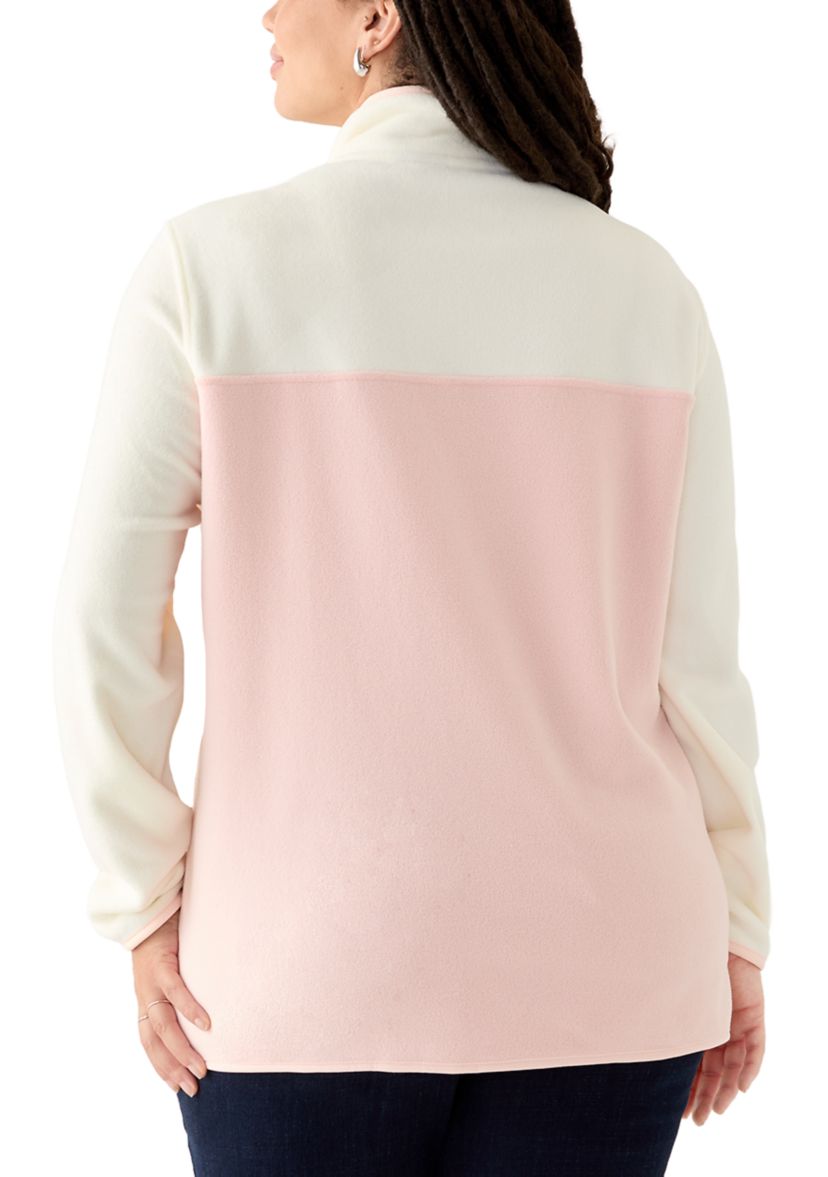 Plus Size Colorblock Powder Fleece Jacket