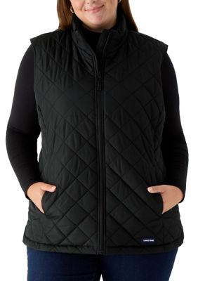 LANDS' END Women's Plus Size Quilted Vest, Black, 3X