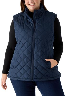 LANDS' END Women's Plus Size Quilted Vest, Navy Blue, 3X