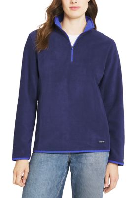 LANDS' END Women's 1/4 Zip Tipped Fleece Pullover, Navy Blue, XL