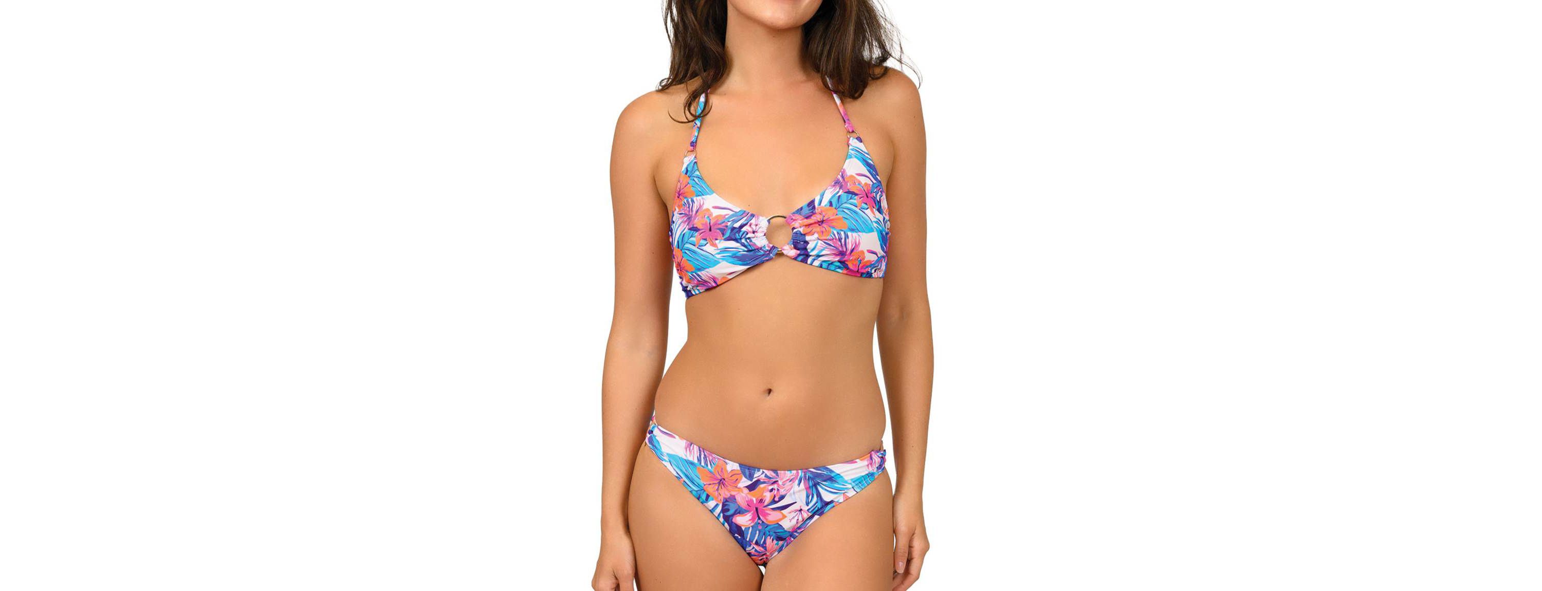 Juniors Printed Knot Bandeau Bikini With Removable Straps
