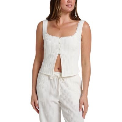 Quiksilver Women's Maci Solid Textured Cutaway Tank Top, White, Large