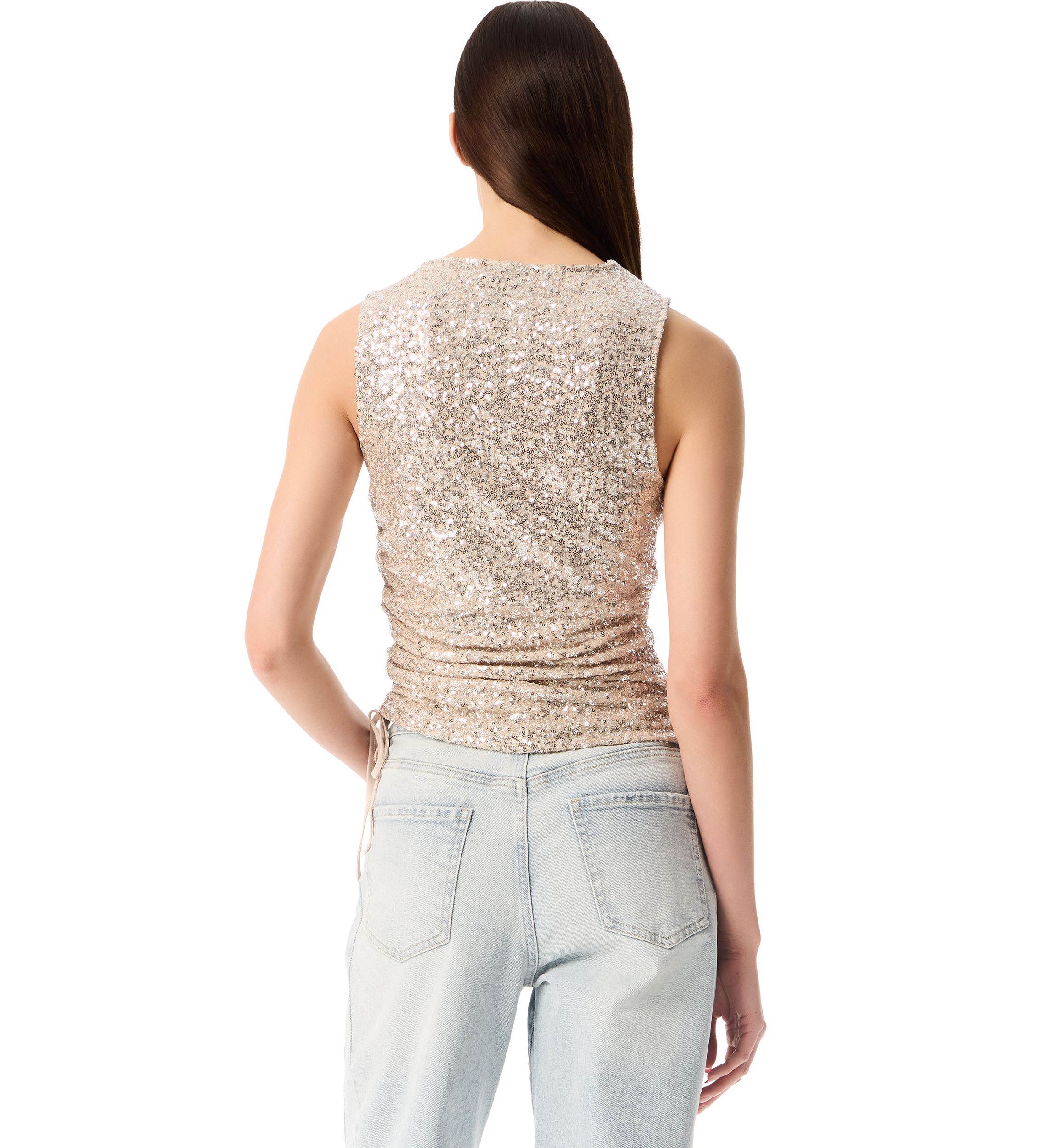 Womens Gabriela Ruched Tank with Shirred Cross Sequin 