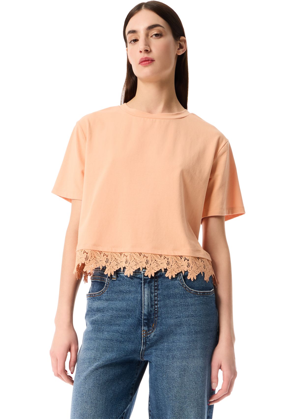 Womens Stone Crop Lace Trim T-Shirt