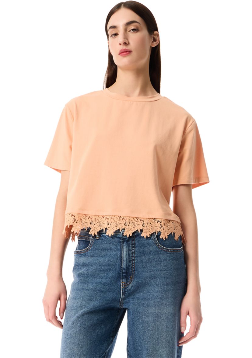 Womens Stone Crop Lace Trim T-Shirt