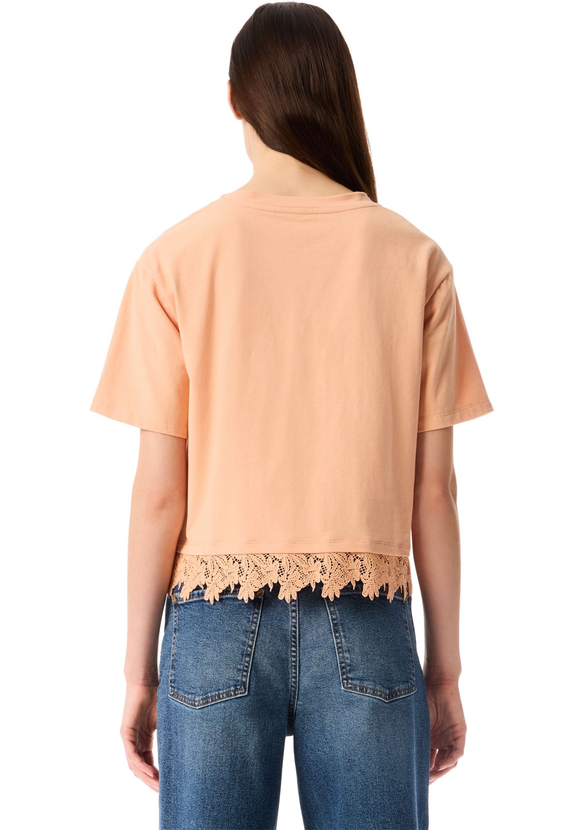 Womens Stone Crop Lace Trim T-Shirt