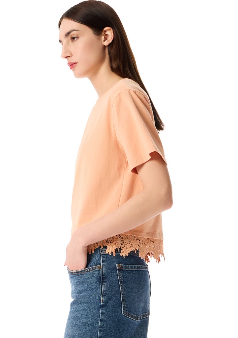 Womens Stone Crop Lace Trim T-Shirt