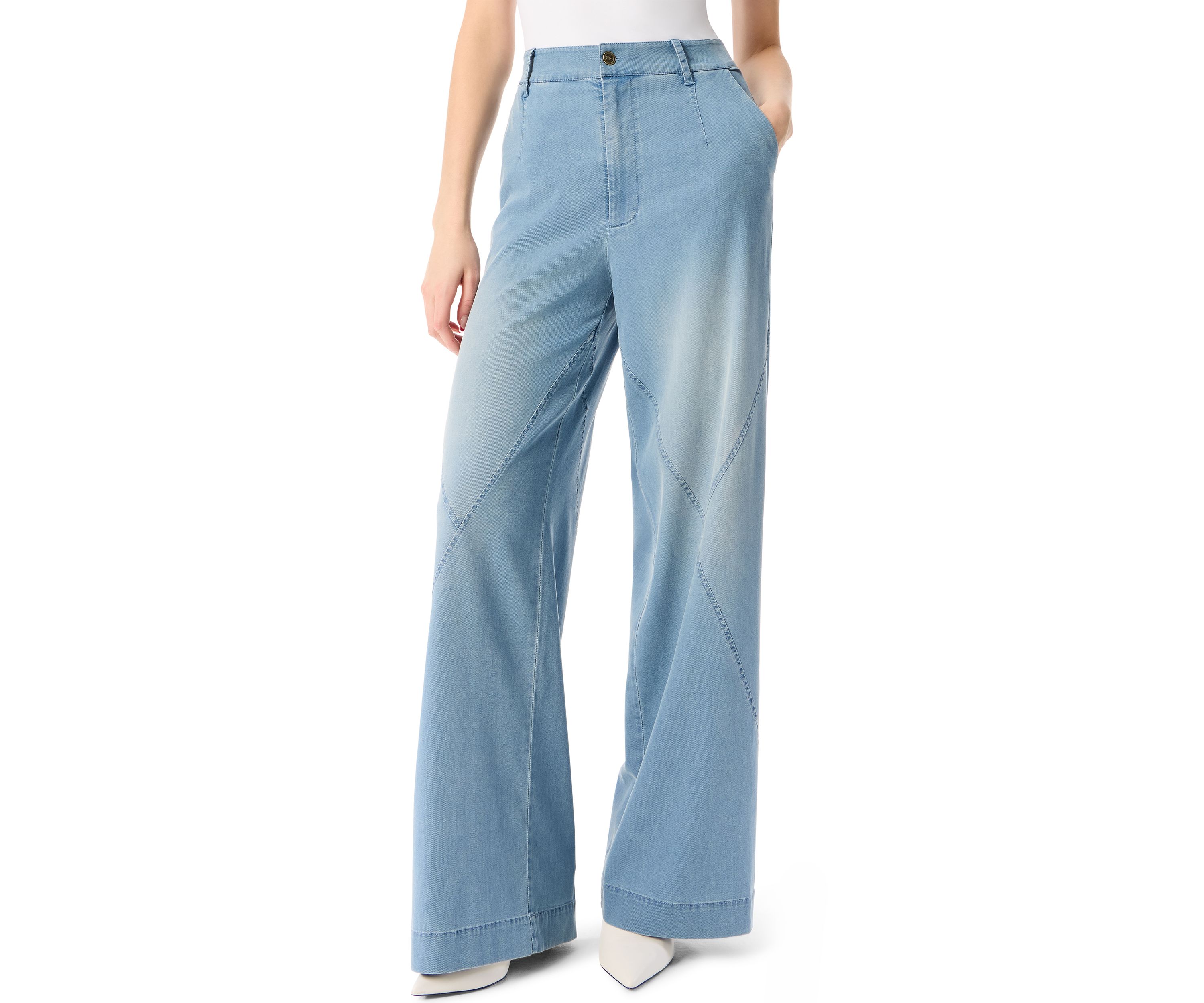 Womens Seamed High Rise Wide Leg Pants