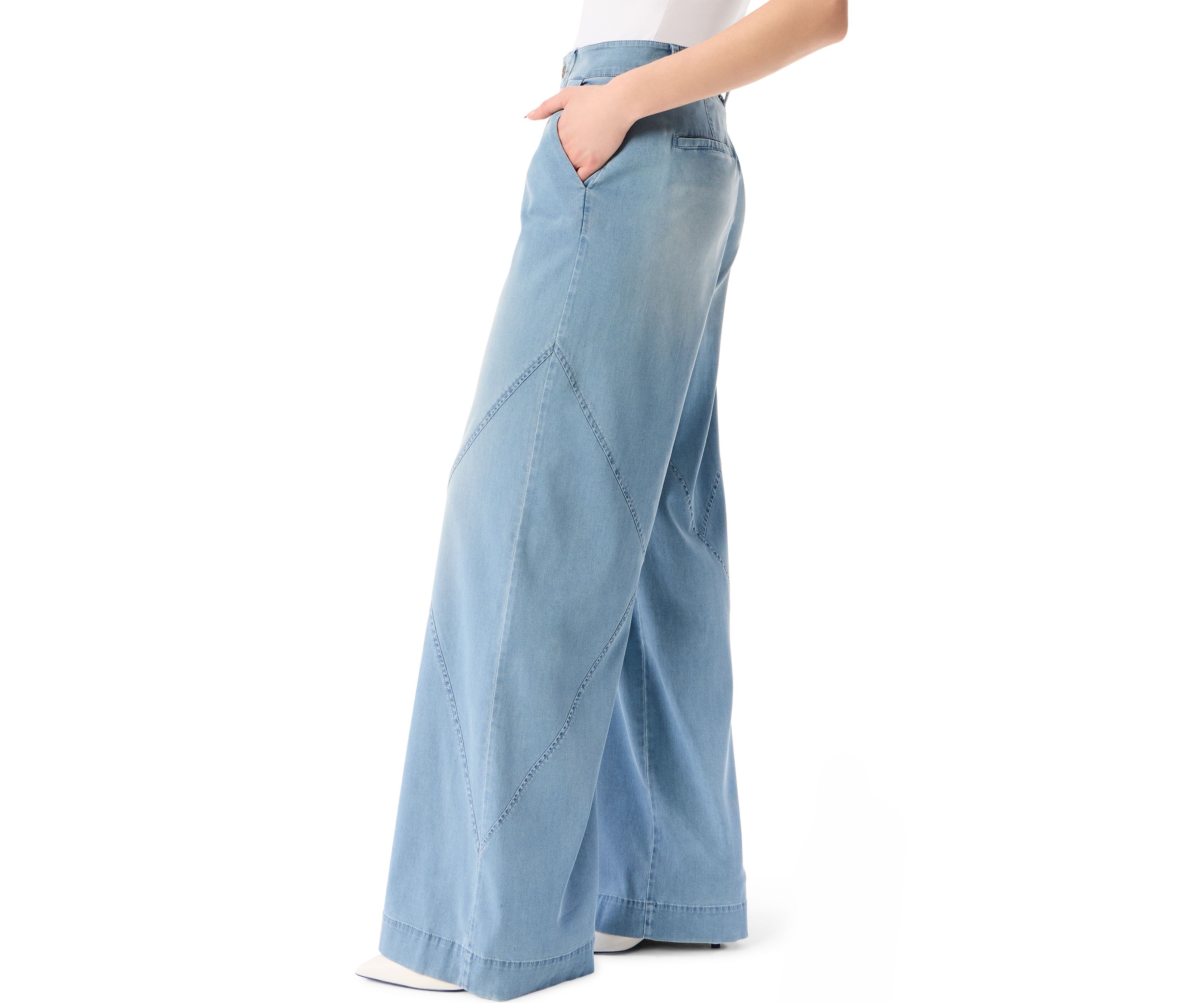Womens Seamed High Rise Wide Leg Pants