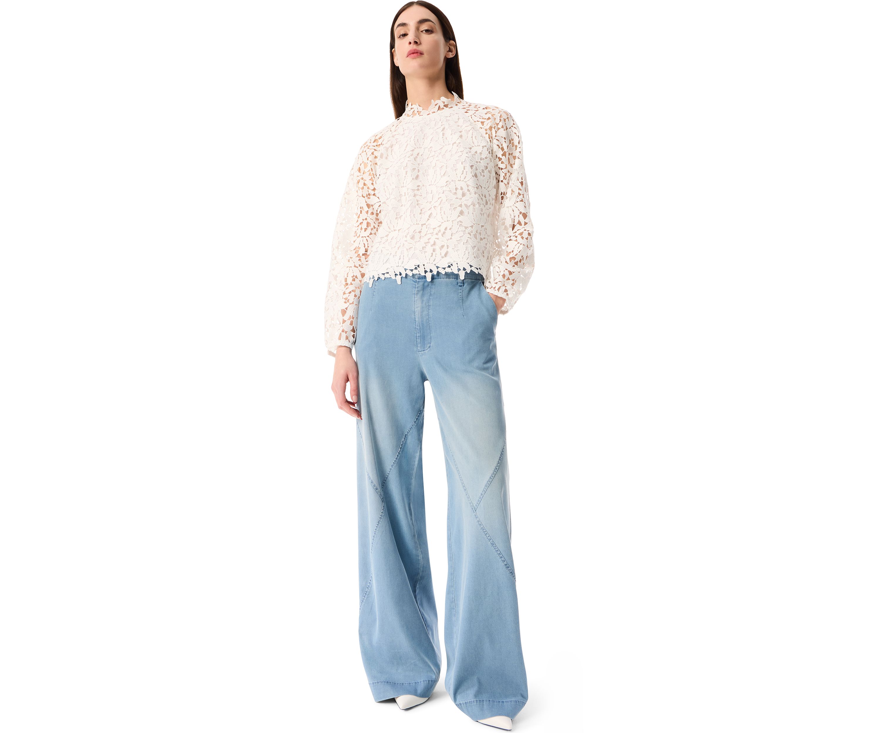 Womens Seamed High Rise Wide Leg Pants