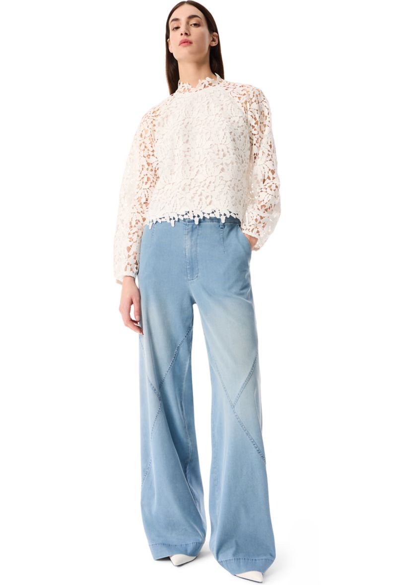 Womens Seamed High Rise Wide Leg Pants