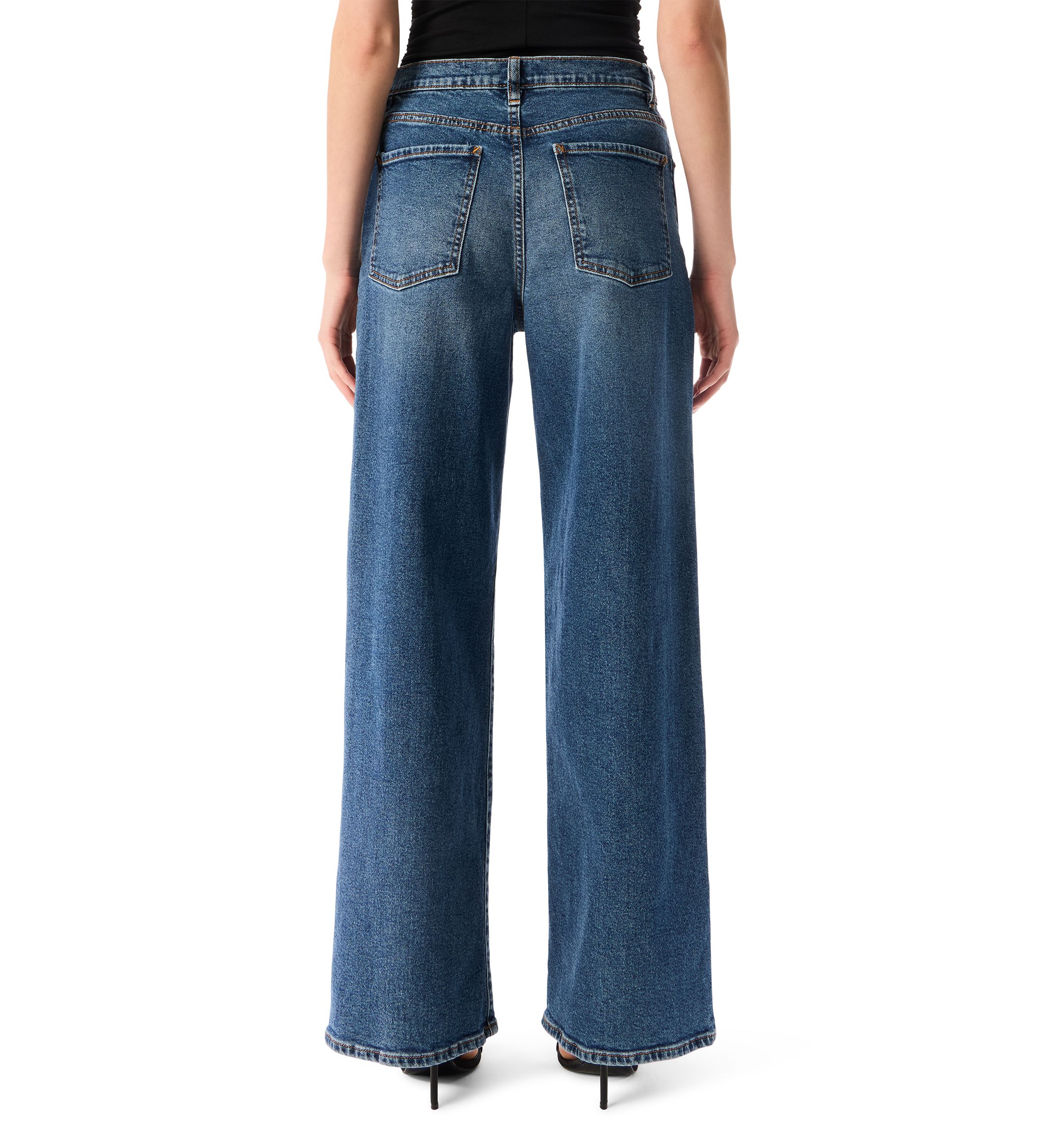 Womens High Rise Wide Leg Patch Pocket Jeans