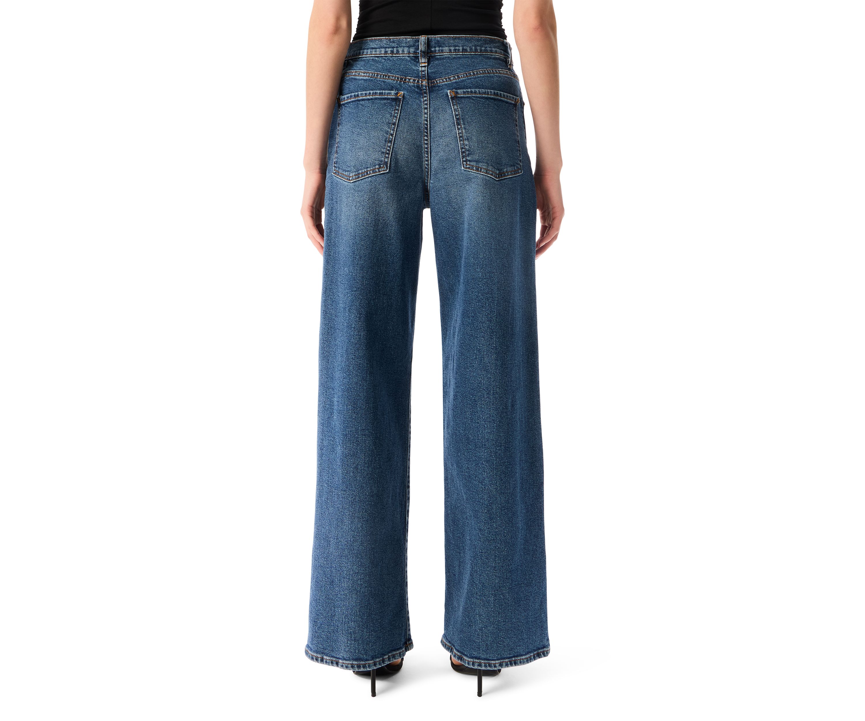 Womens High Rise Wide Leg Patch Pocket Jeans