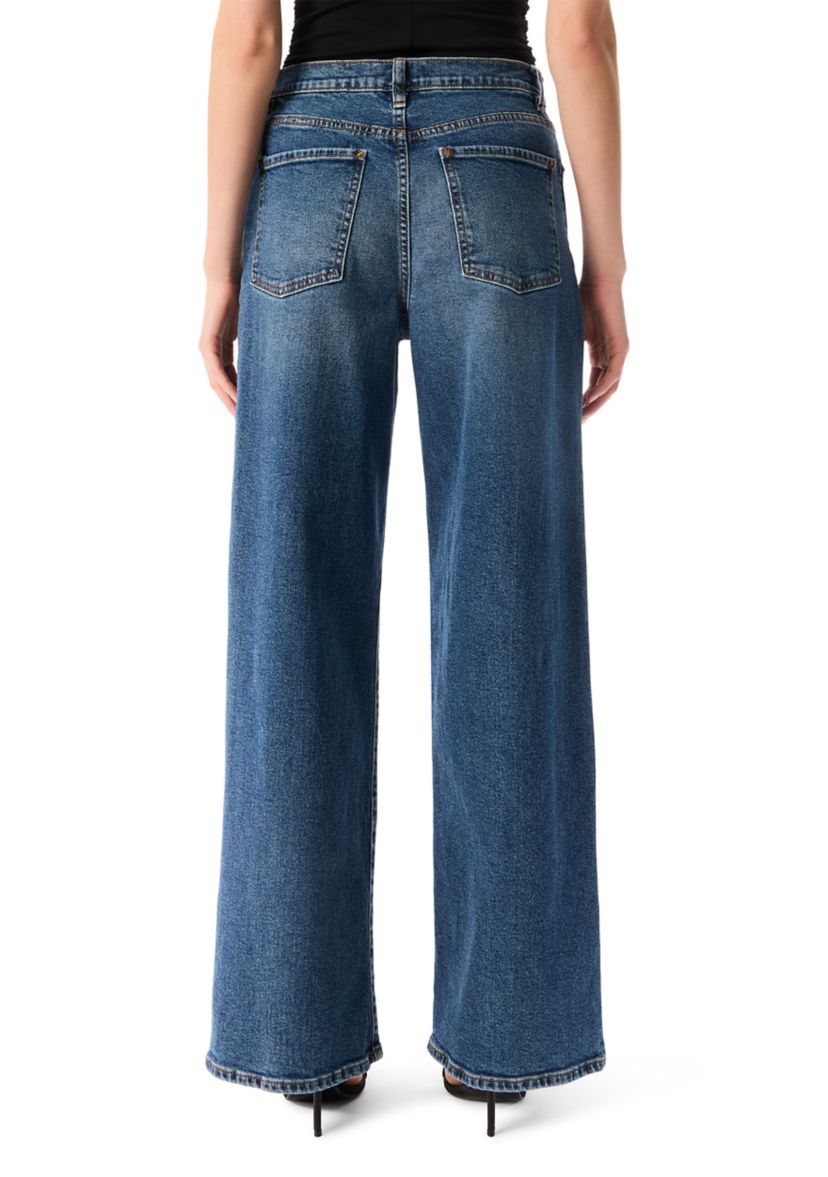 Womens High Rise Wide Leg Patch Pocket Jeans