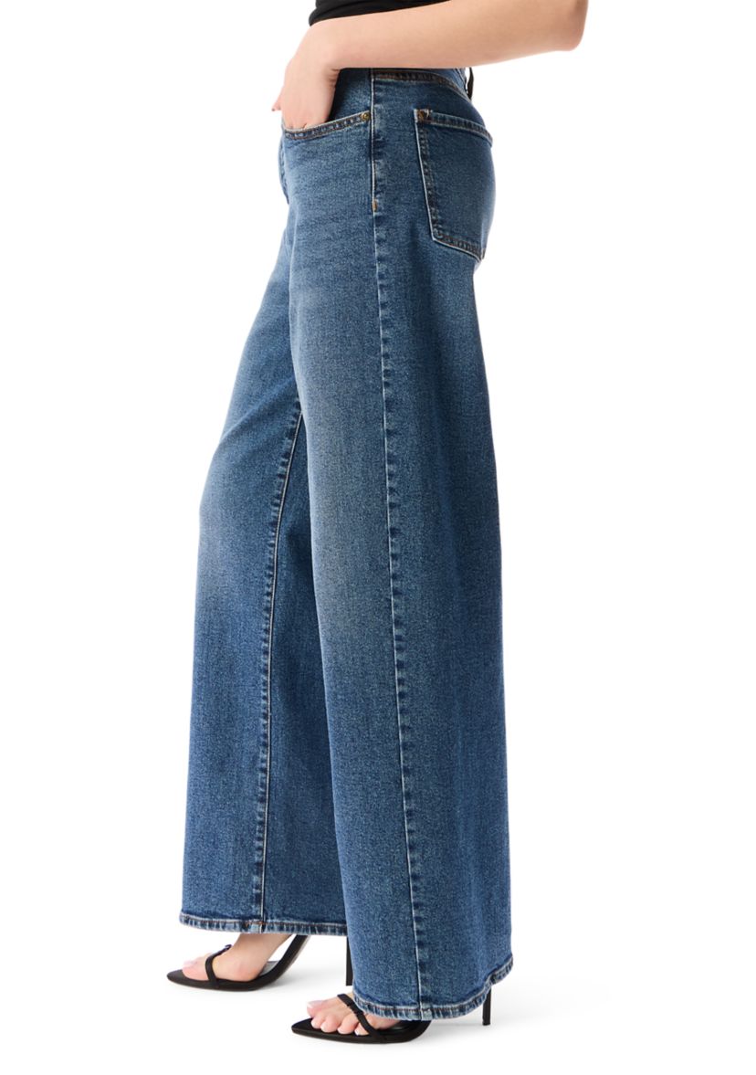 Womens High Rise Wide Leg Patch Pocket Jeans
