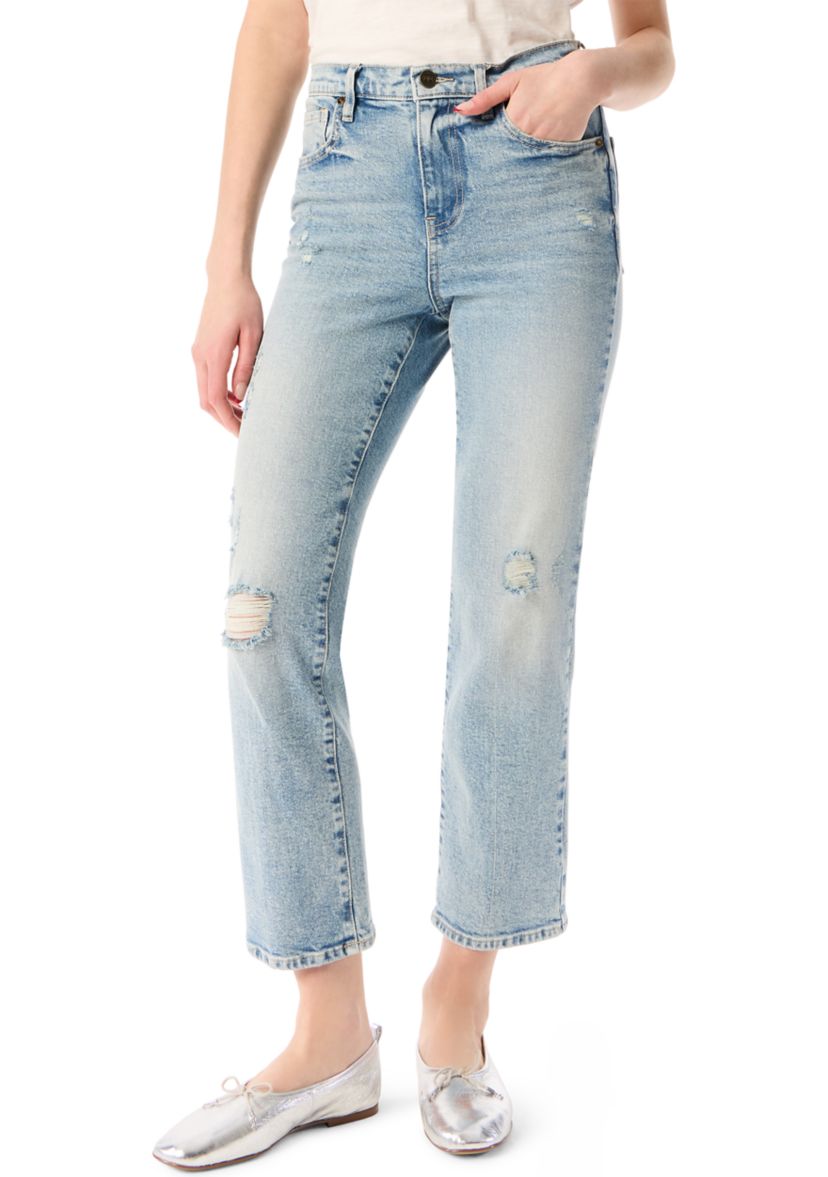 Womens Slim Straight Ankle Mid Rise Pants 