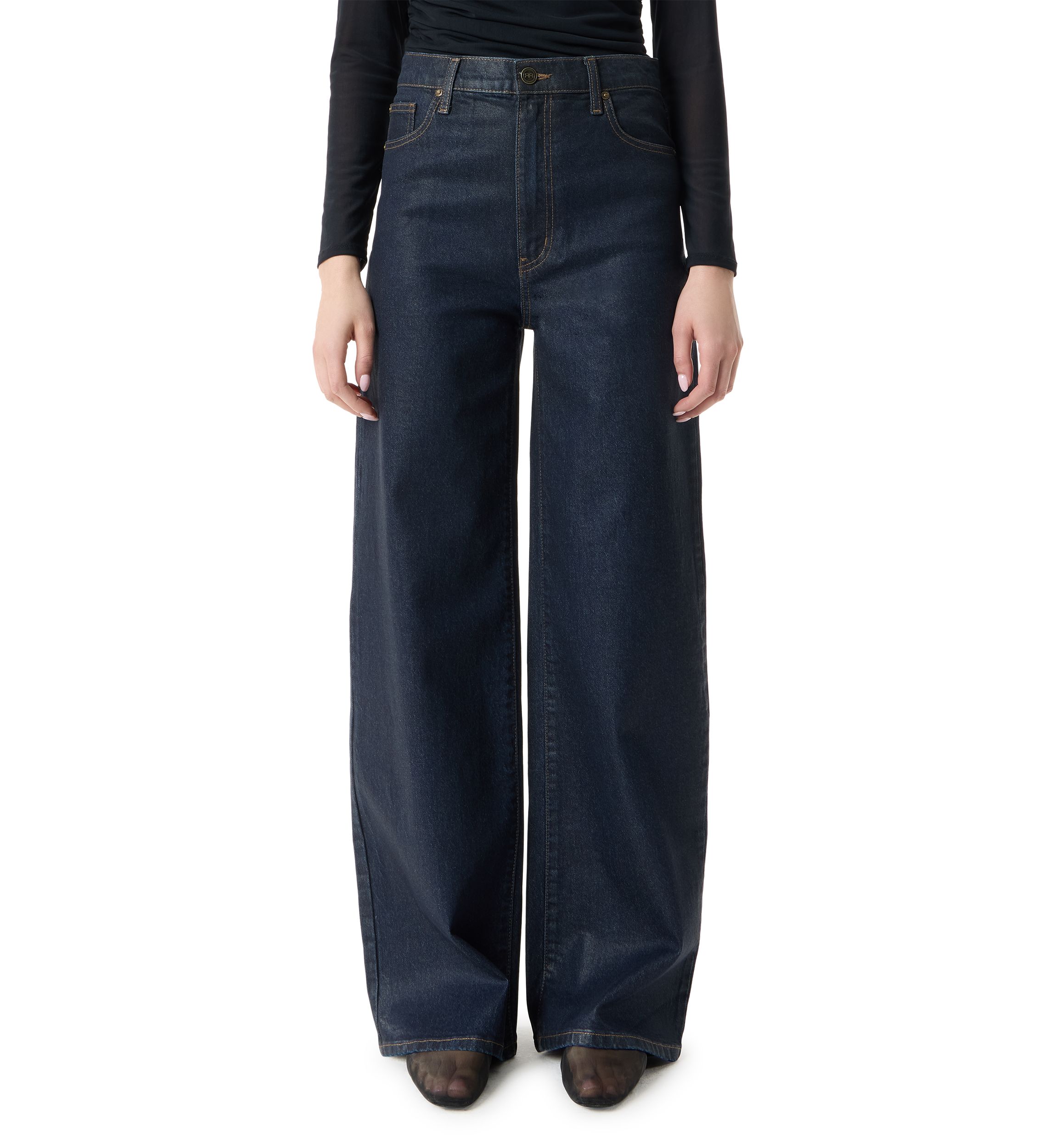 Womens High Rise Wide Leg Patch Pocket Pants 