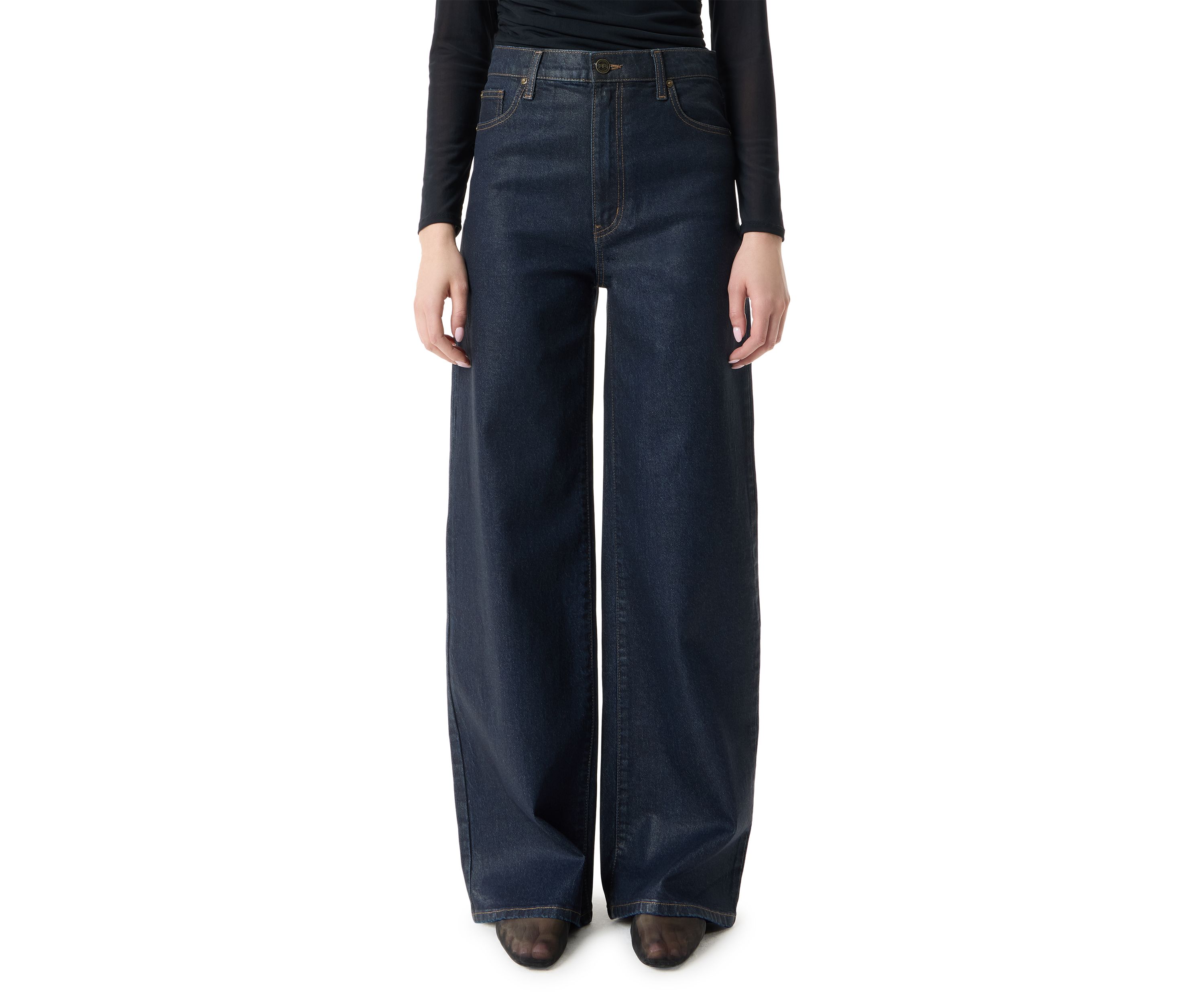 Womens High Rise Wide Leg Patch Pocket Pants 