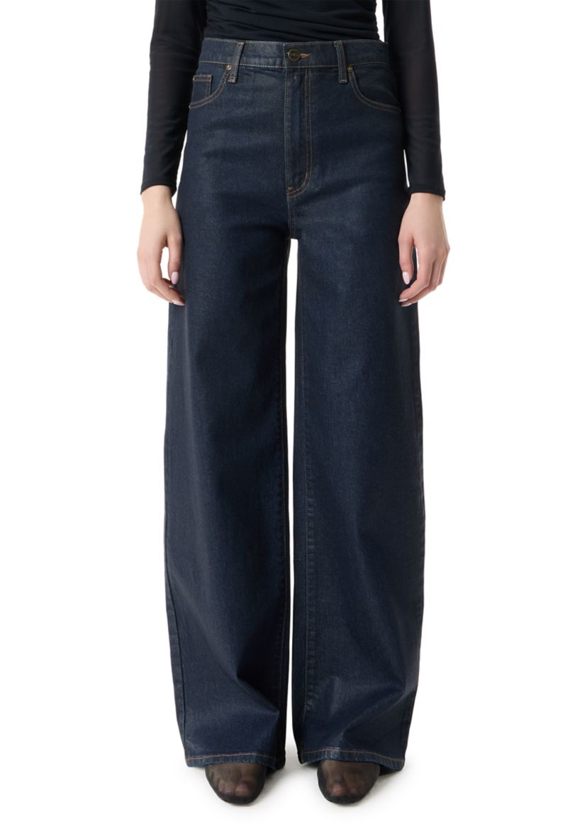 Womens High Rise Wide Leg Patch Pocket Pants 