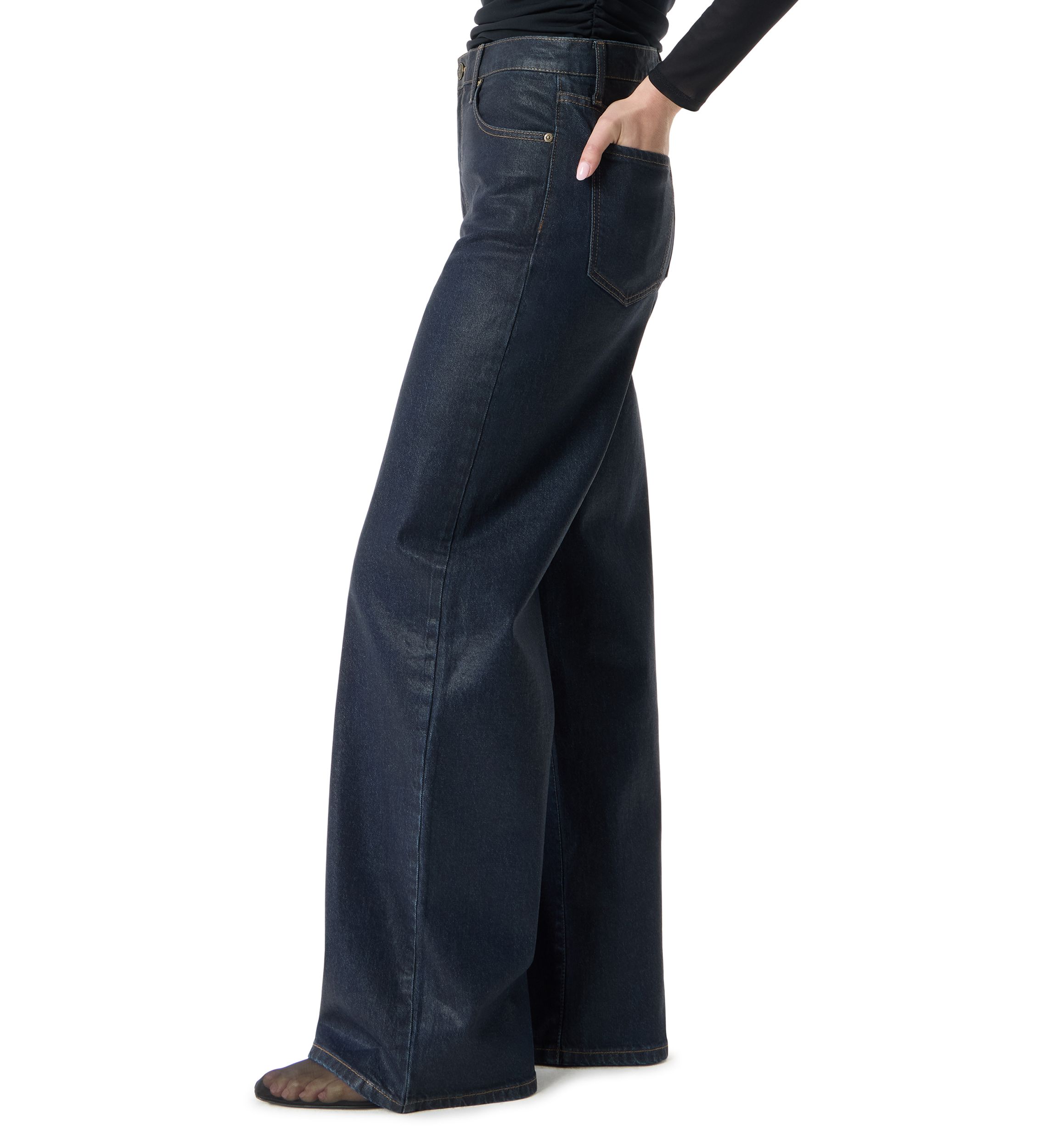 Womens High Rise Wide Leg Patch Pocket Pants 