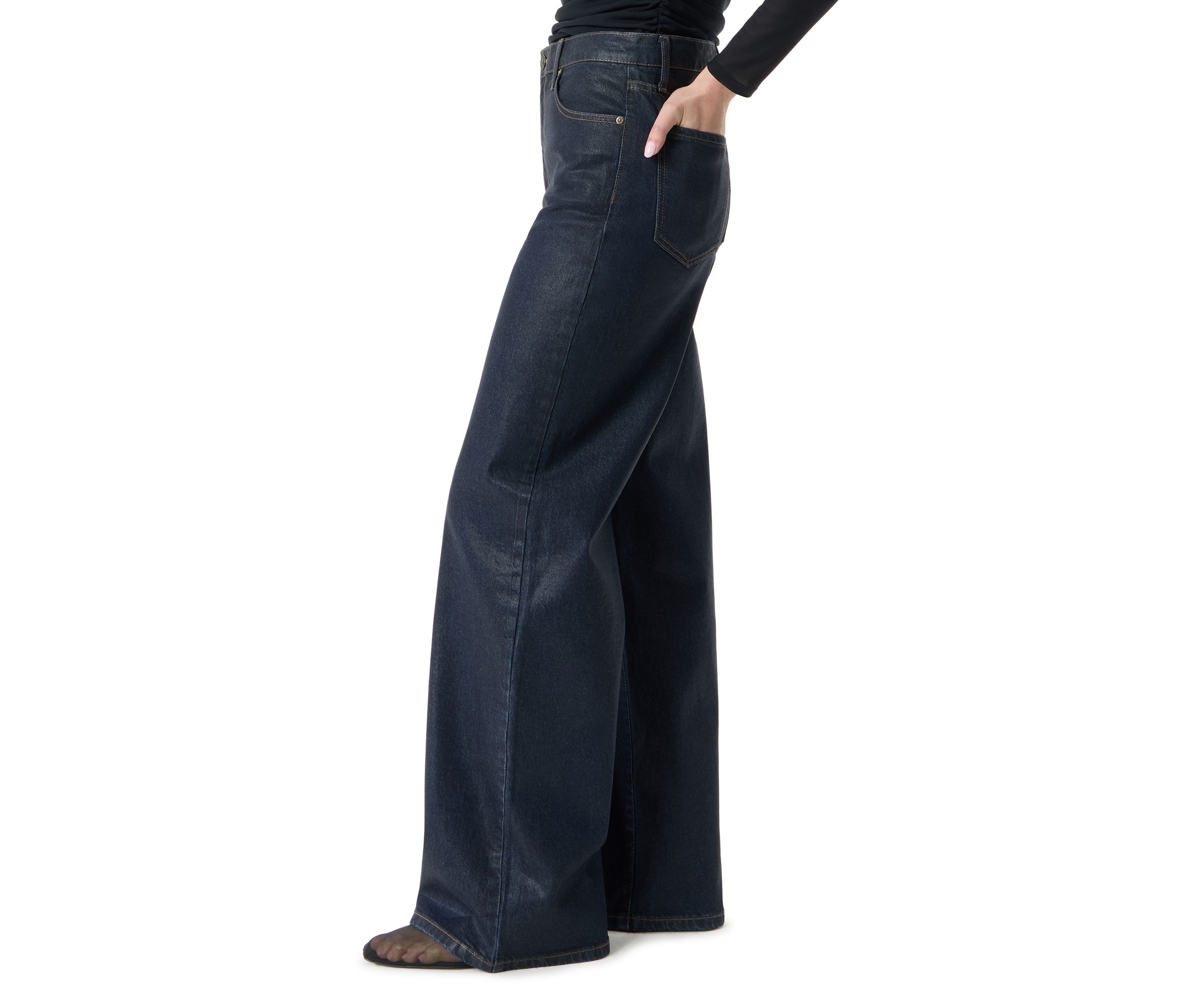 Womens High Rise Wide Leg Patch Pocket Pants 