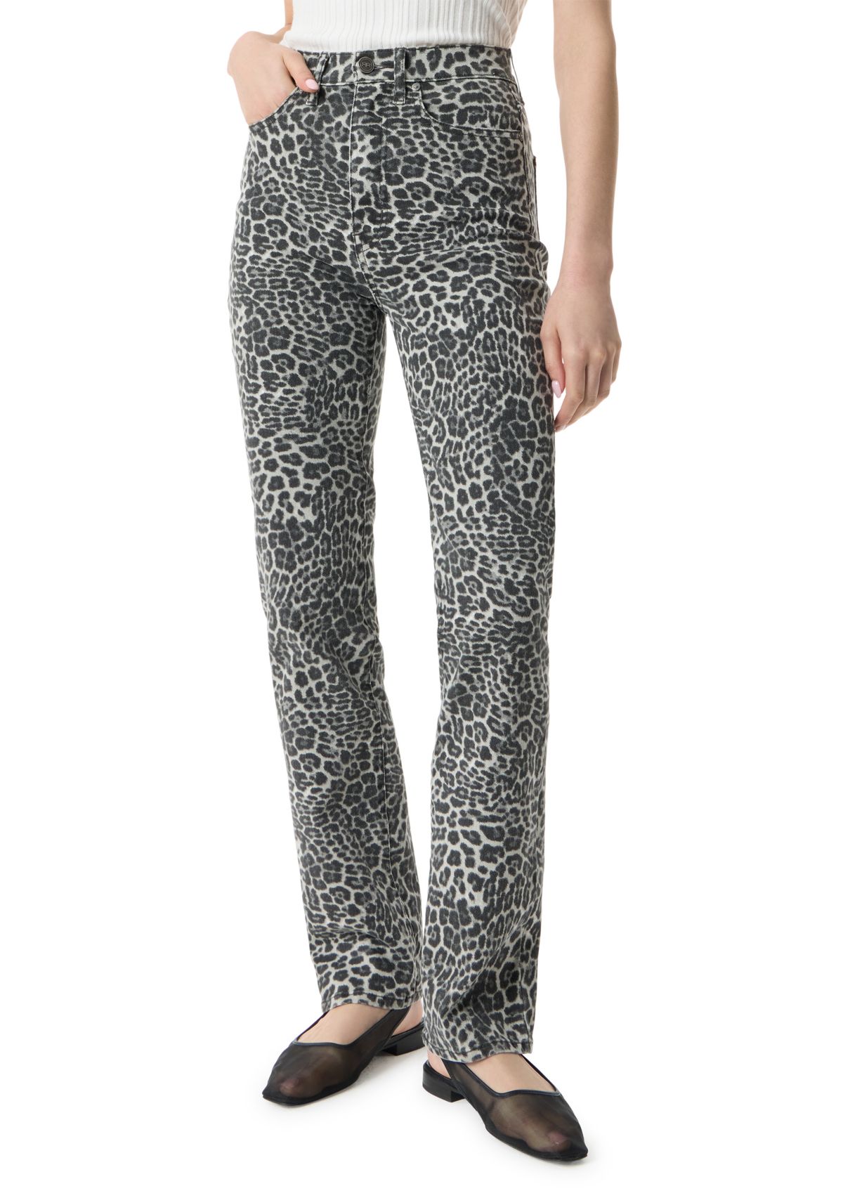 Womens High Rise Slim Straight Leopard Pants