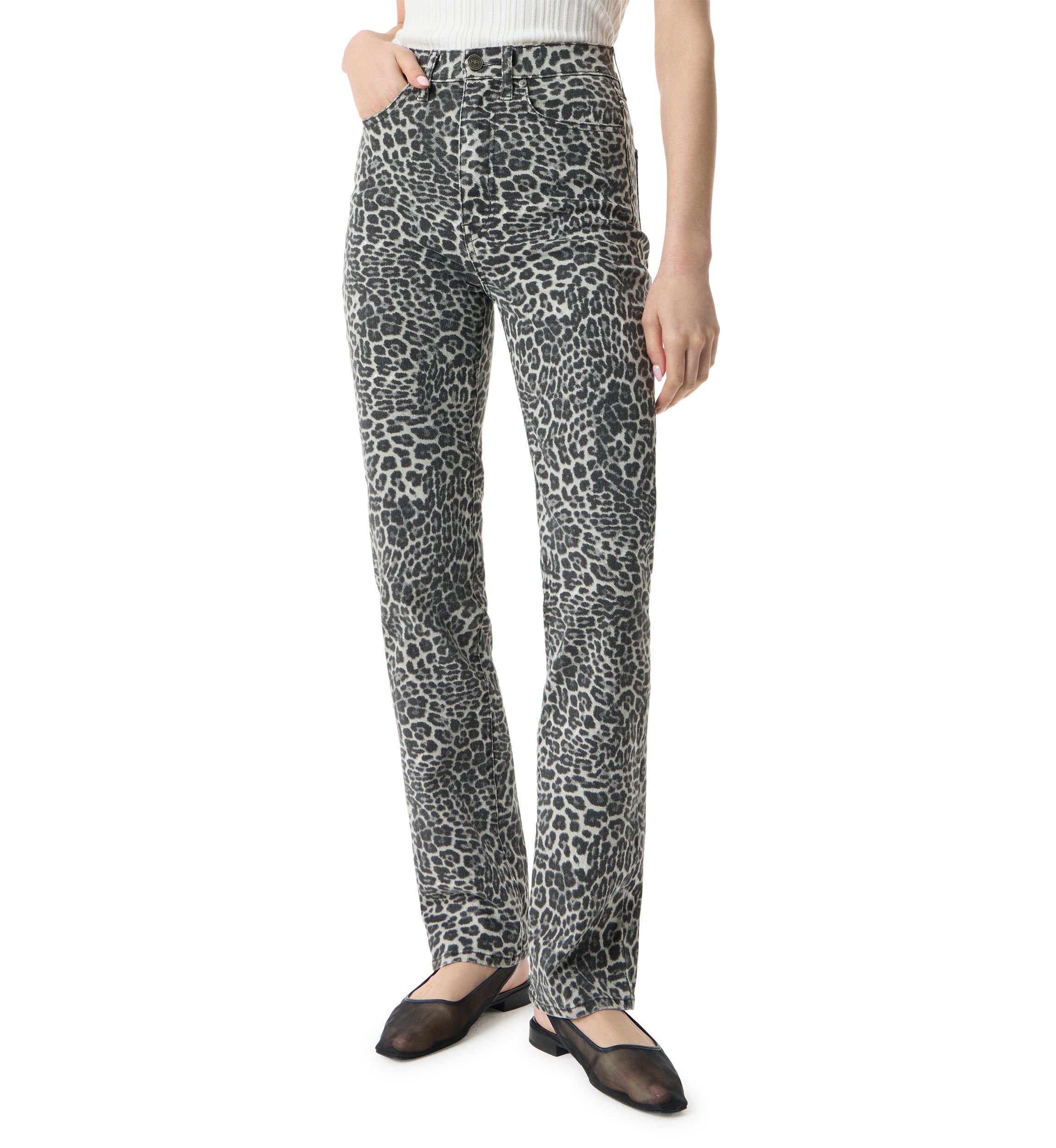 Womens High Rise Slim Straight Leopard Pants