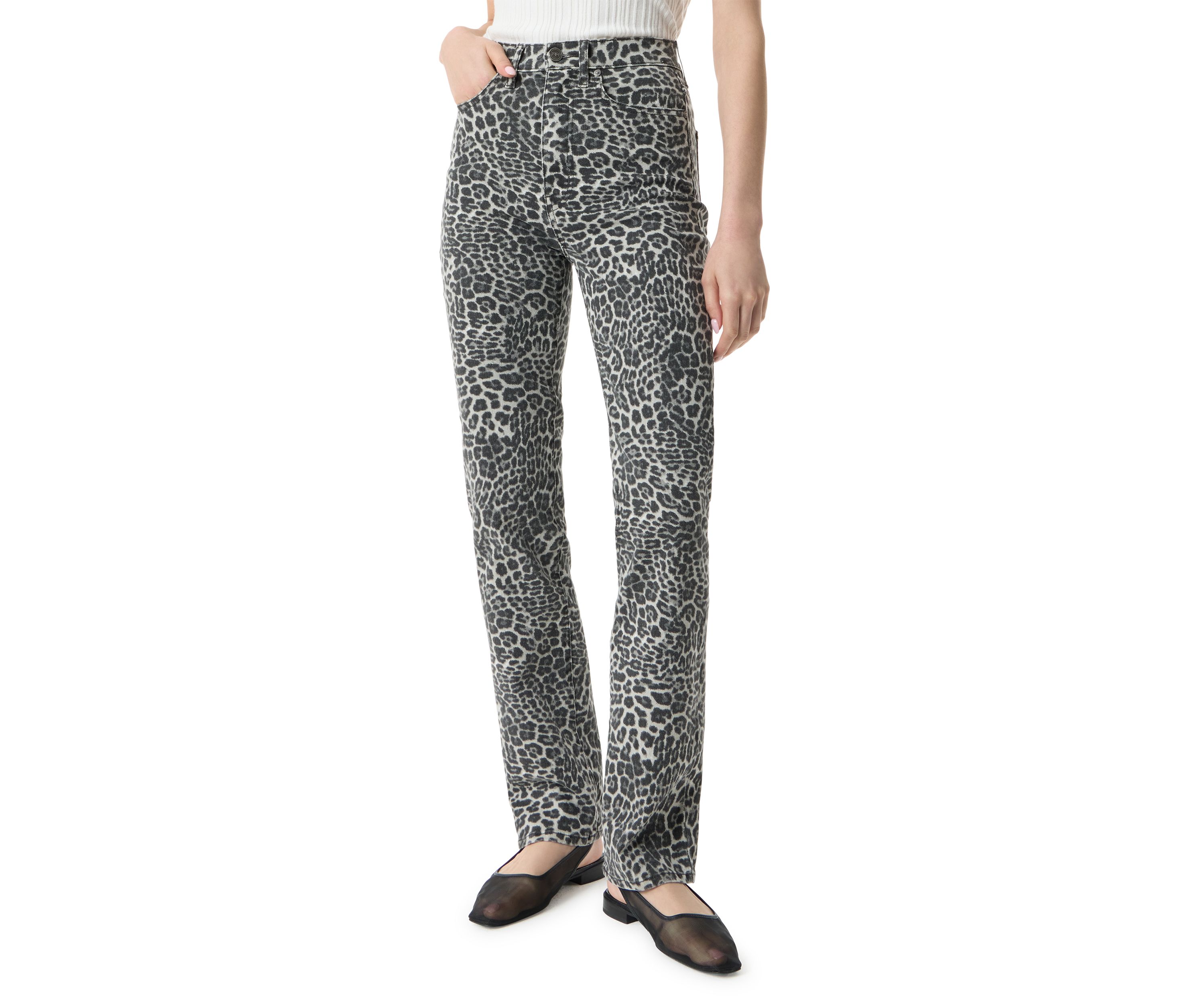 Womens High Rise Slim Straight Leopard Pants