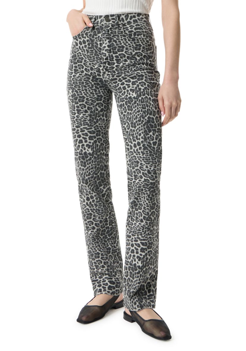Womens High Rise Slim Straight Leopard Pants