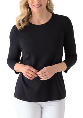 Kim Rogers Women's 3/4 Sleeve Crew Neck T-Shirt, Black, Large