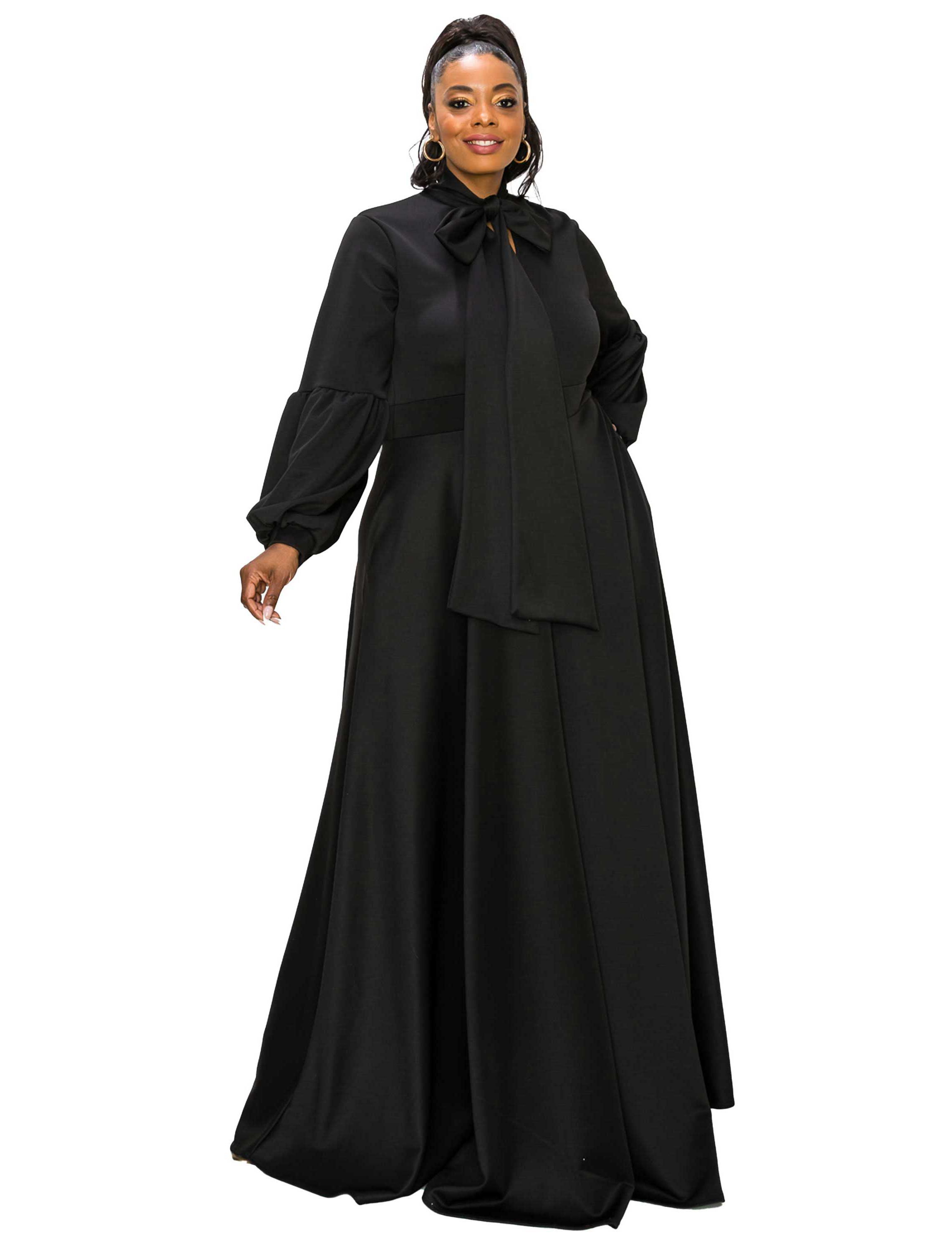 Plus Size Bella Donna Dress with Ribbon and Bishop Sleeves